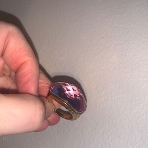 Elegant hammered style Gold and Purple faceted Gemstone Ring- size 8.5